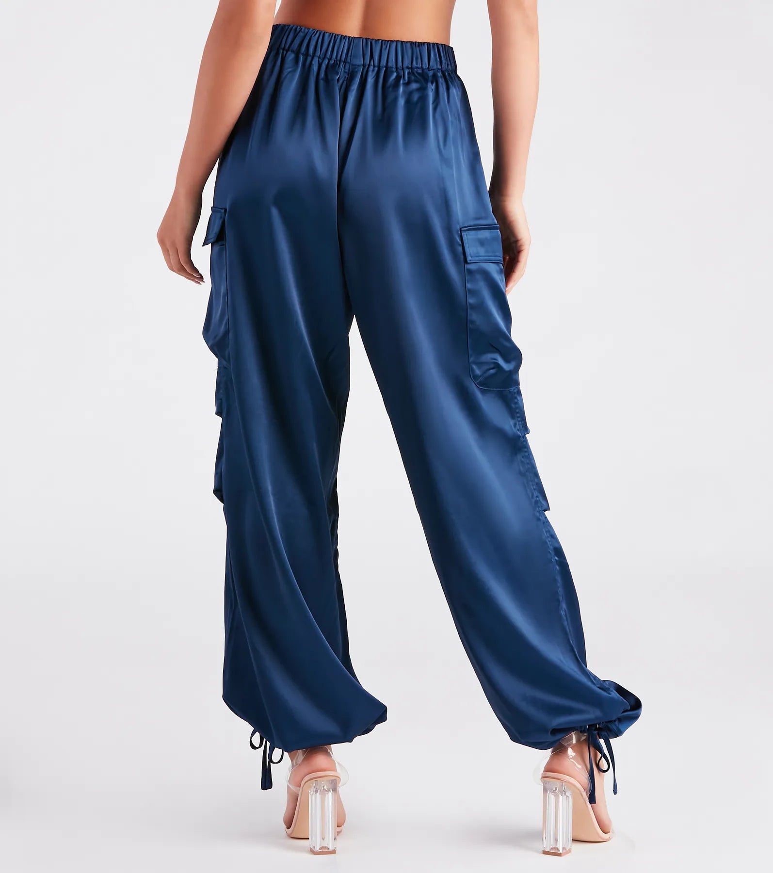 Pulling Strings Satin High-Rise Cargo Pants