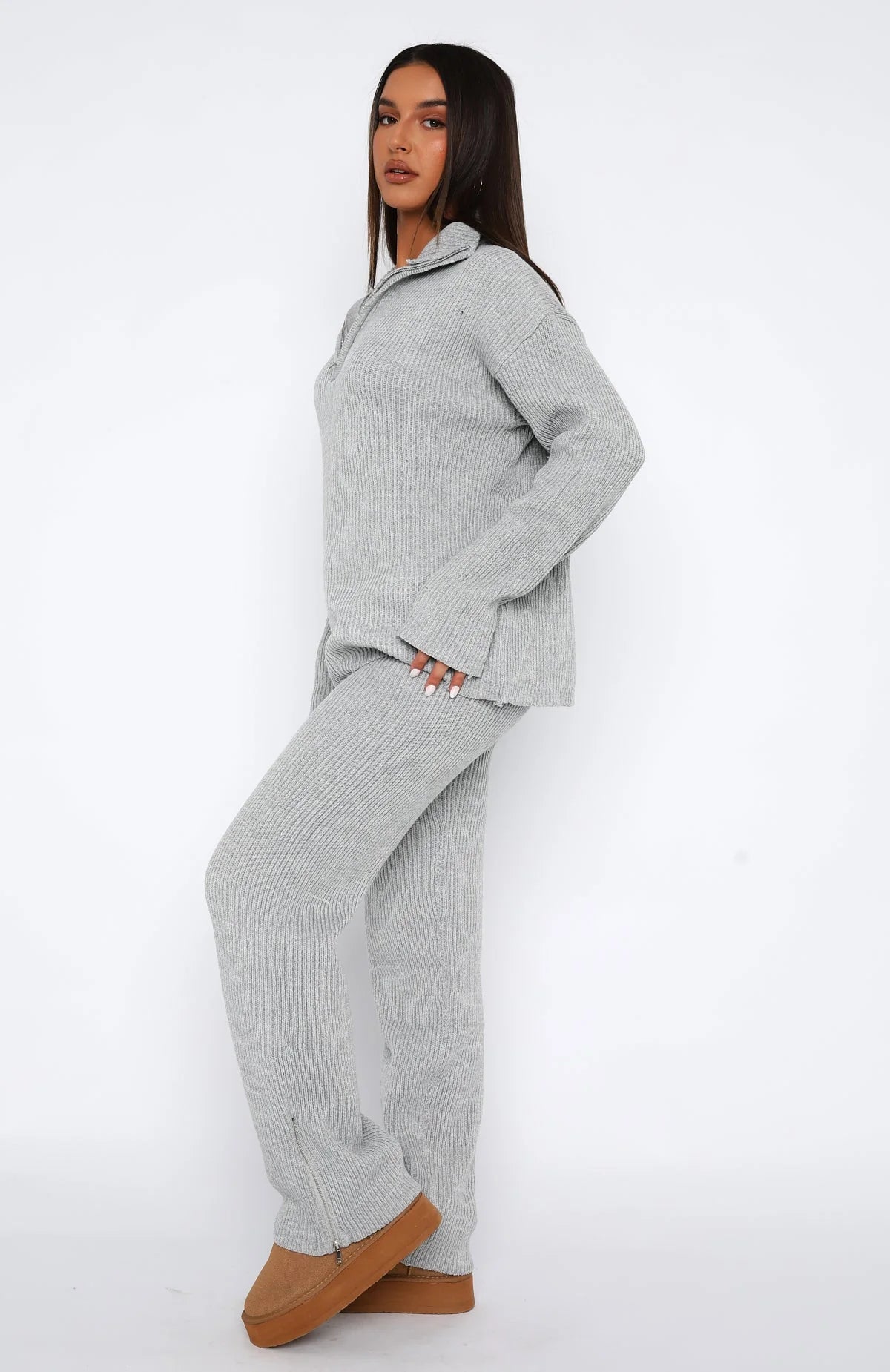 Let's Get Cosy Knit Pants Grey Marle