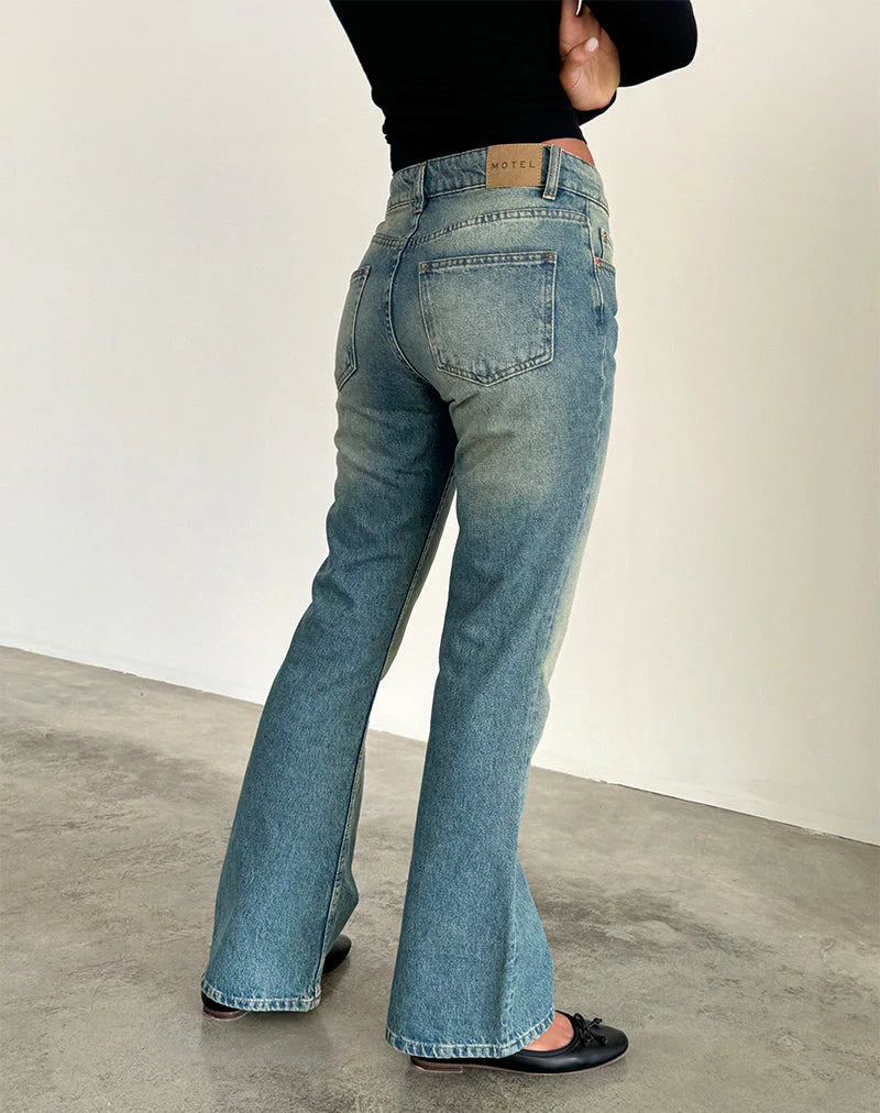 Rigid Low Rise Flare Jeans in Sea Green