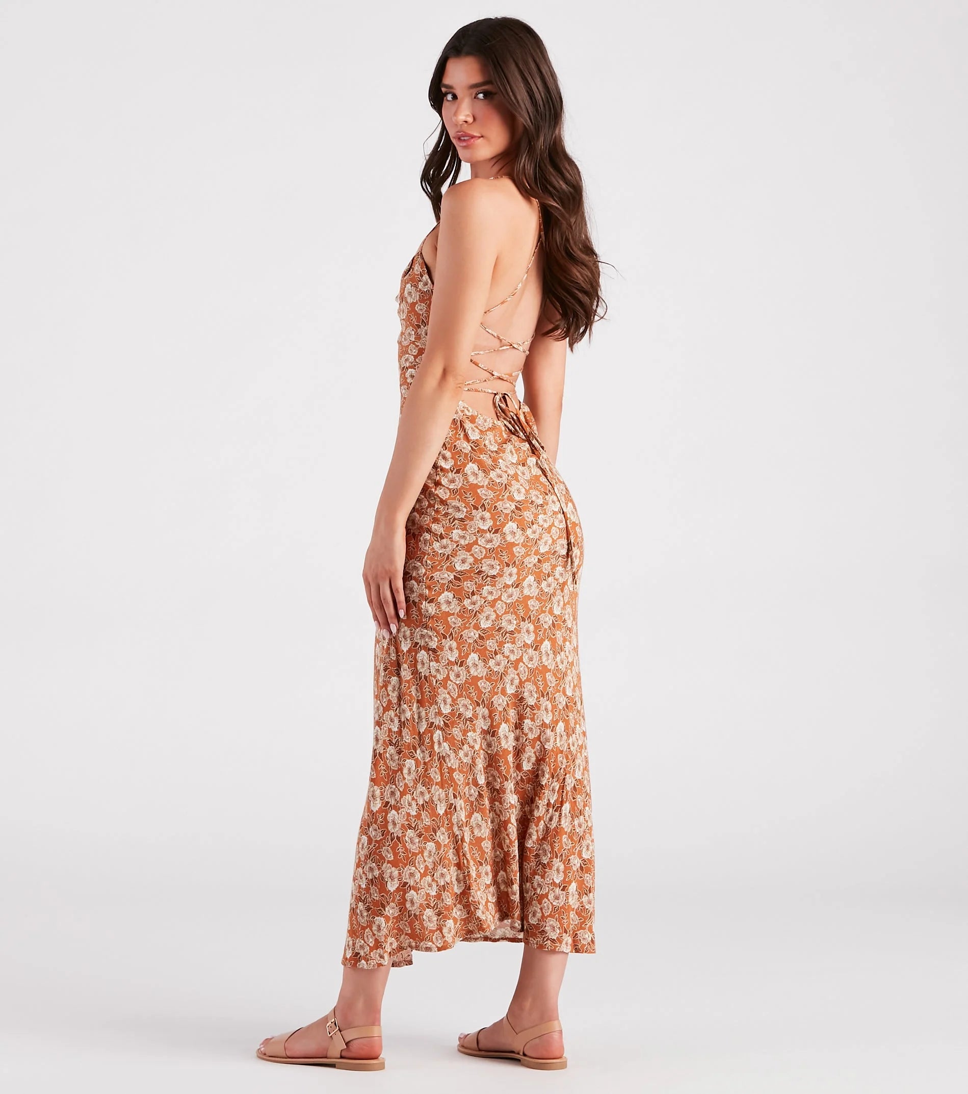 Pick Me Floral Lace-Up Maxi Dress