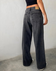 Roomy Extra Wide Low Rise Jeans in Washed Black Grey