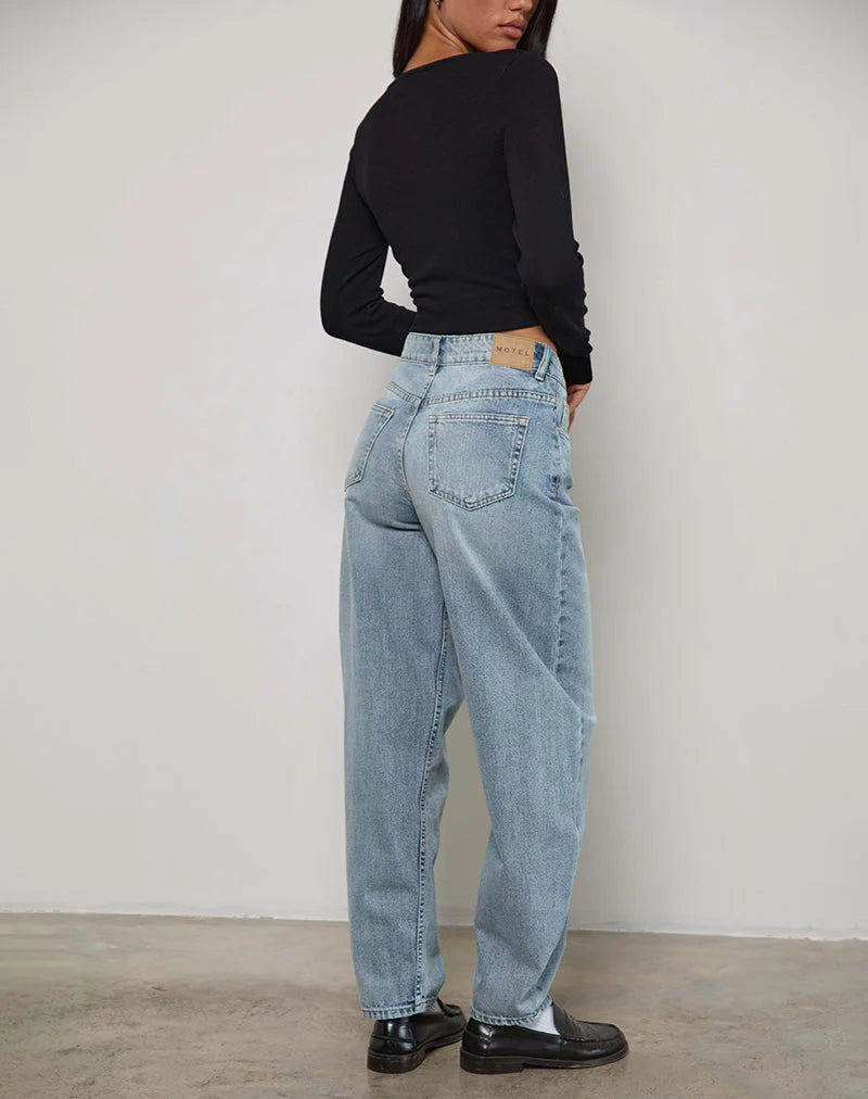 High Rise Barrel Jean in Bleu