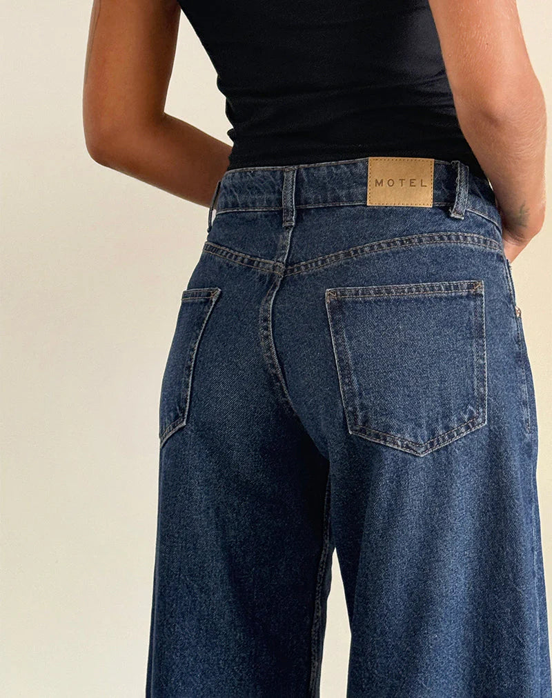 Roomy Extra Wide Low Rise Jeans in Mid Indigo Blue