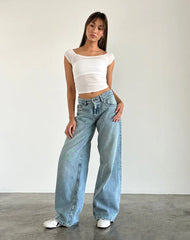 Roomy Extra Wide Low Rise Jeans in Washed Blue Green